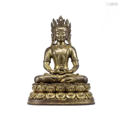 Qing Dynasty Nepalese style gilt bronze statue of Amitabha