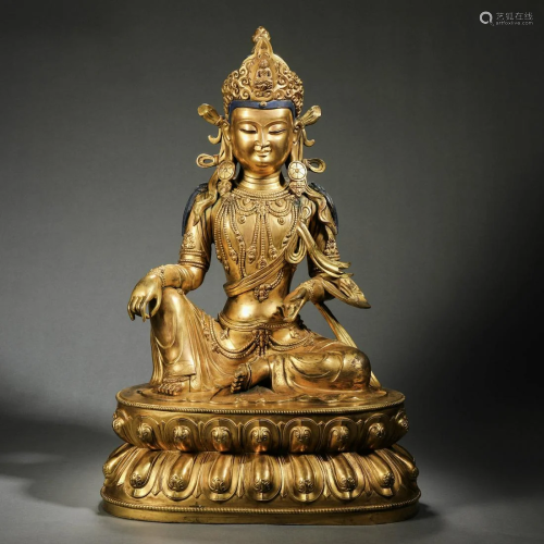 Qing Dynasty Gilt Bronze "Free Avalokitesvara" Sta...