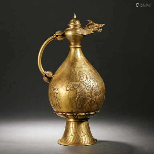 Song Dynasty Gilt carved figure dragon head portable pot