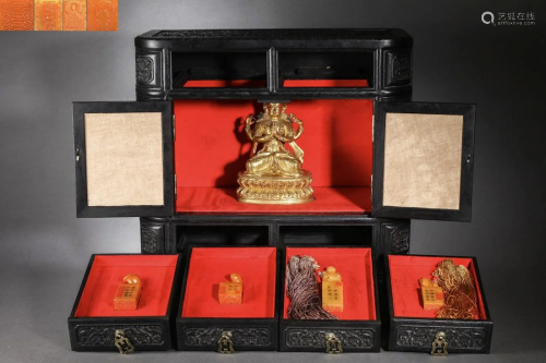 Qing Dynasty A set of gilt Buddha statues and Tian Huang sto...