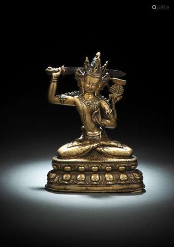 A FINE AND RARE BRONZE FIGURE OF MANJUSHRI