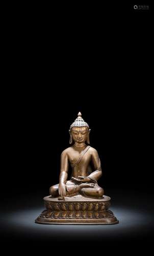 A BRONZE FIGURE OF BUDDHA SHAKYAMUNI