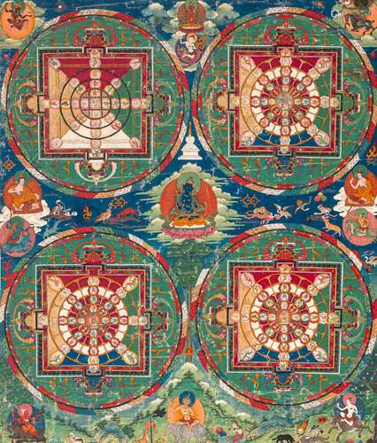 A RARE INITIATION THANGKA WITH FOUR MANDALAS OF CAKRASAMVARA