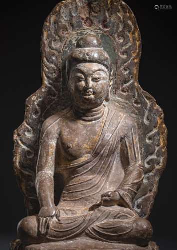 A RARE SANDSTONE STELE OF SEATED BUDDHA SHAKYAMUNI