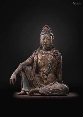 AN IMPORTANT POLYCHROME PAINTED STUCCO FIGURE OF GUANYIN