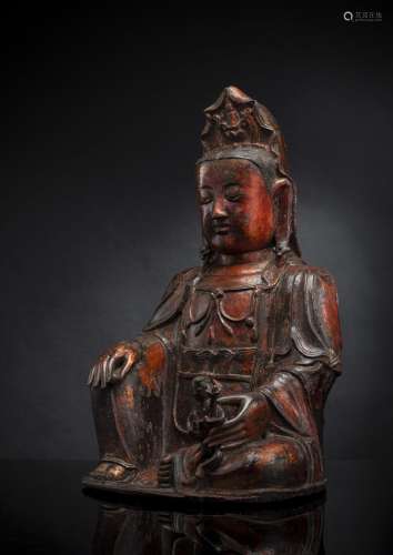 A RARE GILT-LACQUERED BRONZE FIGURE OF SONGZHI GUANYIN