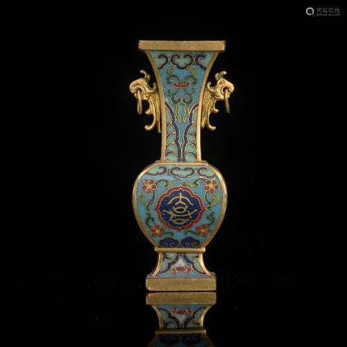 A FINE MINIATURE PART-GILT CLOISONNÉ ENAMEL VASE WITH CHARAC...