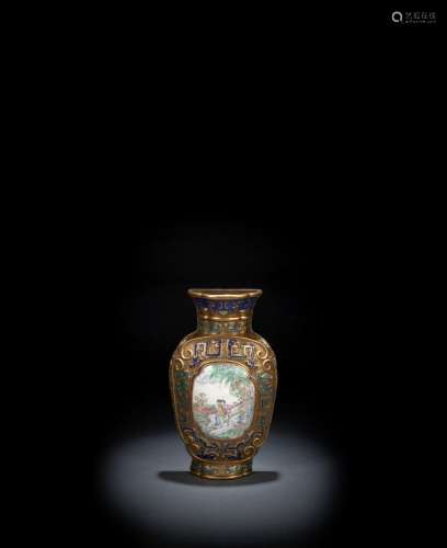 A FINE AND VERY RARE GILT-BRONZE CHAMPLEVÉ AND CANTON ENAMEL...