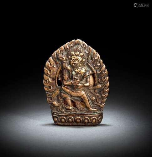 A PARCEL-GILT COPPER SHRINE DEPICTING A TANTRIC DEITY