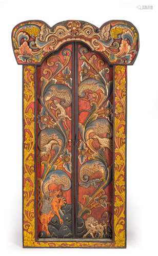 A POLYCHROME WOOD TEMPLE DOOR