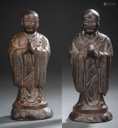 A BRONZE FIGURE OF STANDING ANANDA AND A FIGURE OF KASYAPA