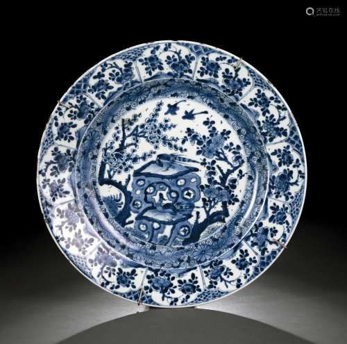 A BLUE AND WHITE PHEASANT AND PRUNUS PLATE