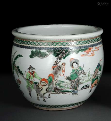 A FAMILLE VERTE PORCELAIN CACHEPOT WITH A ROMAN SCENE