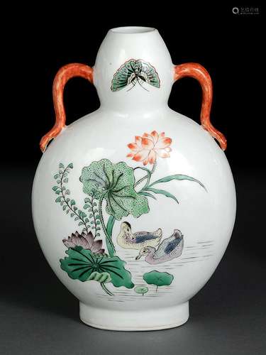 A DUCK AND FLOWER FAMILLE VERTE PORCELAIN MOONFLASK