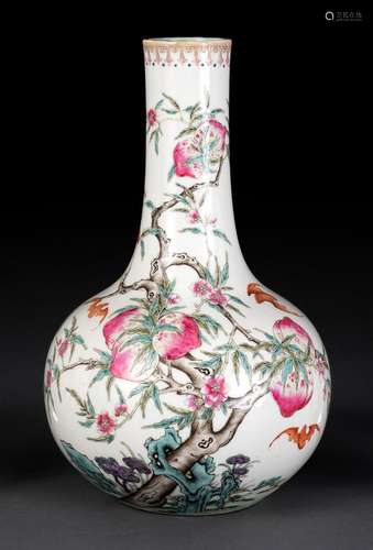 A FAMILLE ROSE 'NINE PEACHES' BOTTLE PORCELAIN VAS...