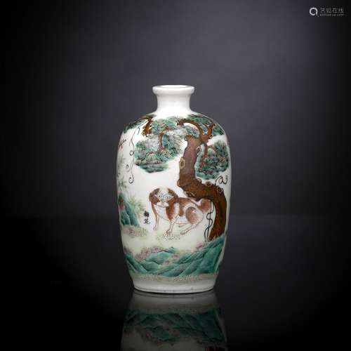 FINELY PAINTED ENAMELLED MINIATURE MEIPING VASE DEPICTING TH...