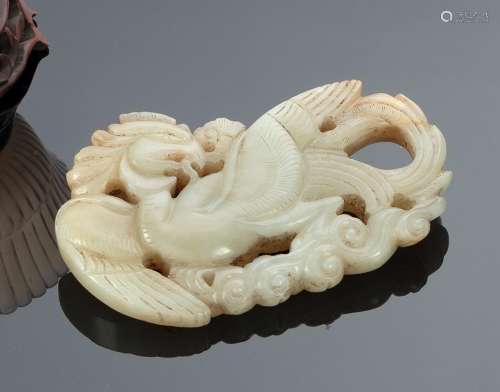 A JADE CARVING IN SHAPE OF A PHOENIX WITH EUROPEAN MOUNT AS ...