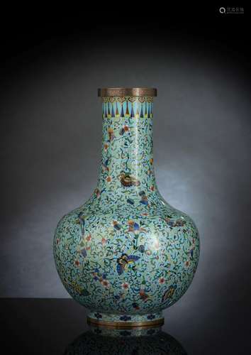 A CLOISONNÉ ENAMEL VASE WITH BUTTERFLIES AND FLOWERS