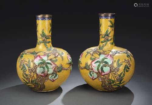 A PAIR OF YELLOW GROUND 'NINE PEACHES' PART-GILT C...