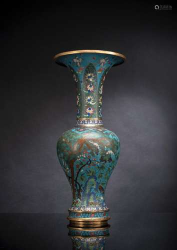 A 'THREE FRIENDS' CLOISONNÉ ENAMEL VASE WITH ANIMA...