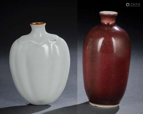 A COPPER-RED DECORATED AND A MONOCHROME WHITE GLAZED PORCELA...