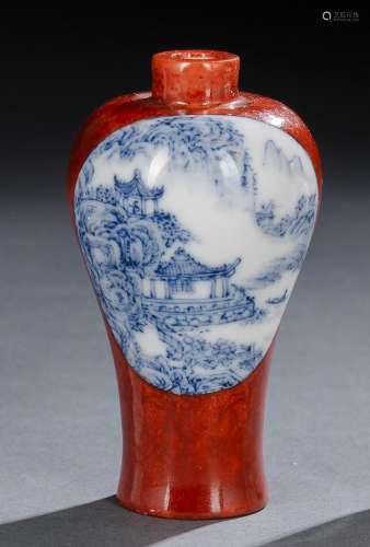 A MARBLE-GROUND BLUE AND WHITE MEIPING SNUFFBOTTLE
