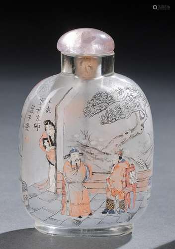 AN INSIDE-PAINTED GLASS SNUFFBOTTLE