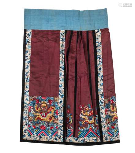 A LADY'S FESTIVE SKIRT WITH DRAGONS AND FENGHUANG BIRDS...