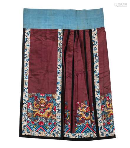 A LADY'S FESTIVE SKIRT WITH DRAGONS AND FENGHUANG BIRDS...