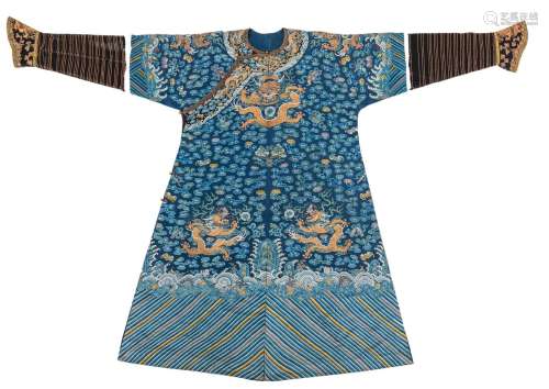 A BLUE DRAGON ROBE FROM EMBROIDERED SILK GAUZE FOR A GENTLEM...