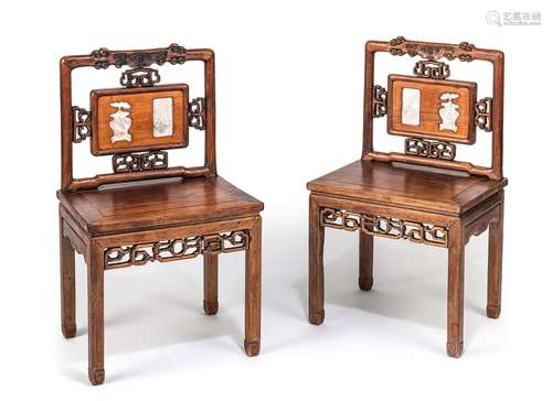 A PAIR OF MARBLE-BACKED HUANGHUALI CHAIRS