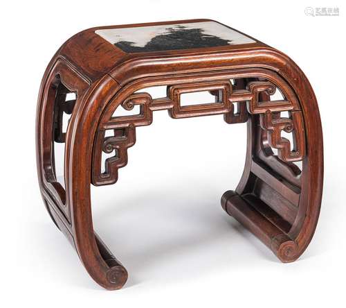 A DREAMSTONE-INLAID ROUNDED LEGS WOOD STOOL