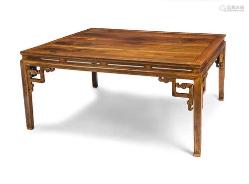 A LARGE RECTANGULAR SLIT-APRON WOOD TABLE