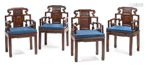 A SET OF EIGHT MATTED SEAT WOOD ARMCHAIRS