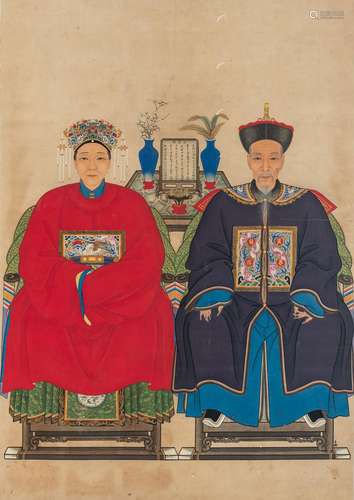 AN ANCESTOR PORTRAIT OF A CIVIL SERVANT OLD COUPLE