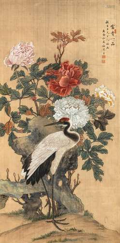 A CRANE AND PEONY PAINTING