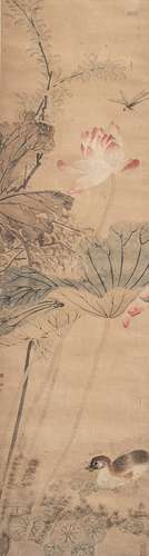 TWO BIRD AND FLOWER PAINTINGS DEPICTING WISTERIA AND PEONY R...