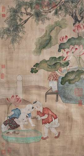 ANONYMOUS DEPICTION OF FOUR BOYS AT PLAY IN THE GARDEN