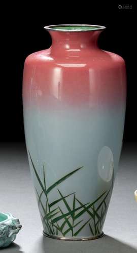 A RED-BLUE-GREY COLORED BAMBOO CLOISONNÉ VASE