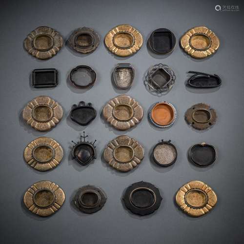 A GROUP OF 24 HANDLES FOR TANSU OR SLIDE DOORS, PARTLY GILT ...