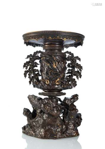 A FINE PART-GILT BRONZE KORO WITH MADE IN SEVERAL PARTS WITH...