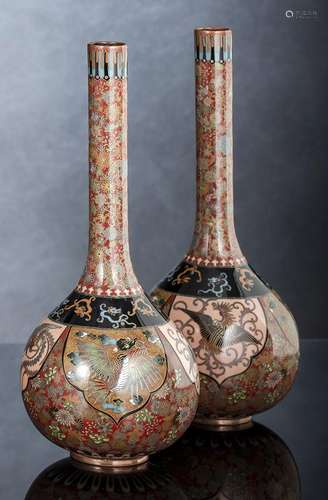 A PAIR OF DRAGON AND PHOENIX CLOISONNÉ ENAMEL VASES