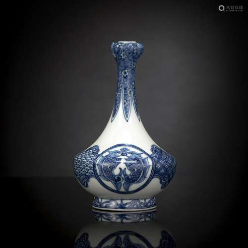 A BLUE AND WHITE DRAGON FISH VASE BY MAKUZU KOZAN