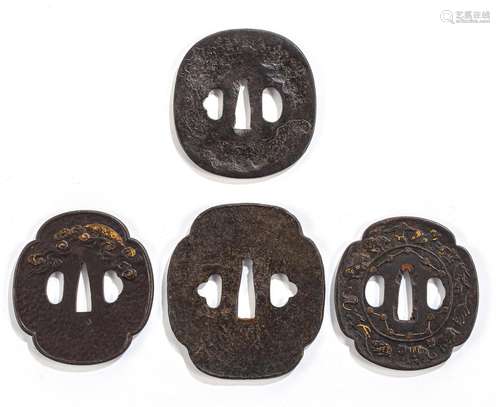 FOUR LARGE IRON TSUBA