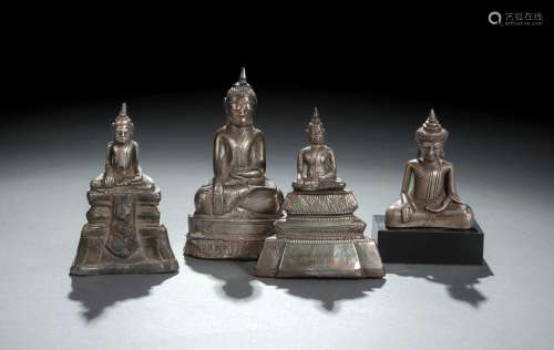 FOUR SILVER OR SILVER-FOIL FIGURES OF BUDDHA SHAKYAMUNI