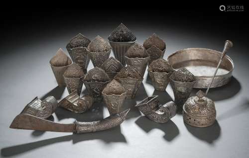 A GROUP OF SILVER BETEL LEAVES CONTAINERS ET AL.