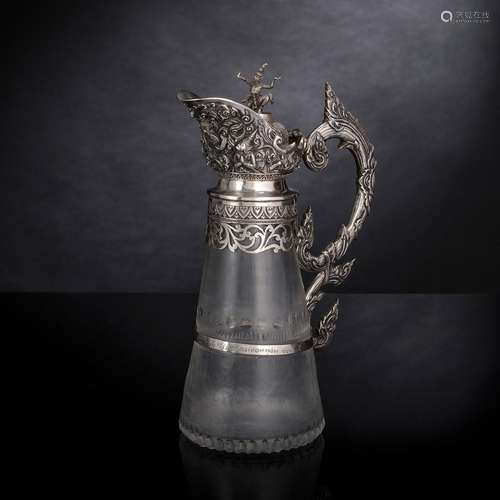 A RARE SILVER MOUNTED CRYSTAL CARAFE