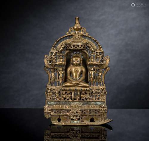 A SILVER-INLAID BRONZE JAIN SHRINE