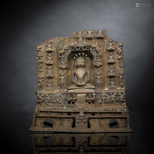 A BRONZE SHRINE WITH A JAIN TIRTHANKARA