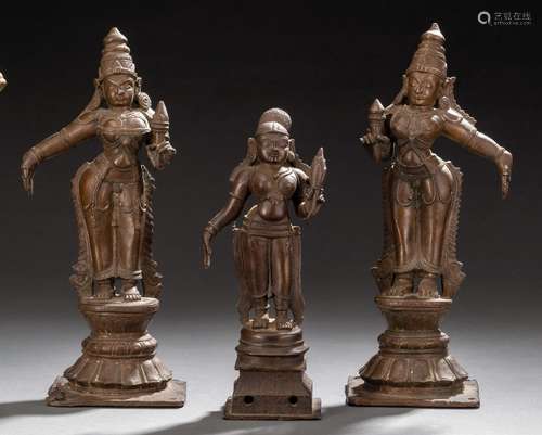 THREE BRONZE FEMALE DEITIES